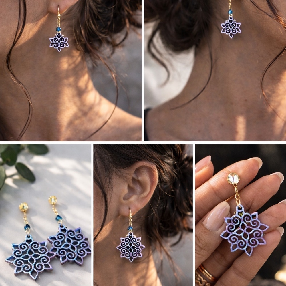 Blue and Purple Color Shift Filigree Earrings - Picture 3 of 7